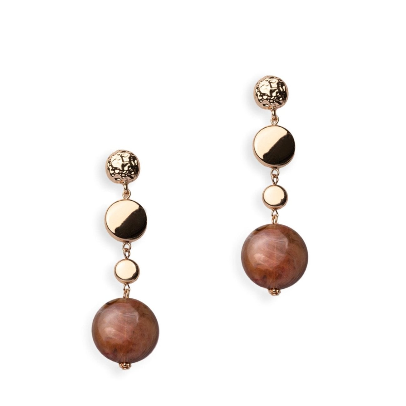 Orecchini pendenti con pietre circolari schiacciate in acrilico marrone - Mya Accessories