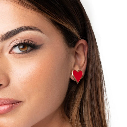 Orecchini in metallo con cuore rosso smaltato - Mya Accessories