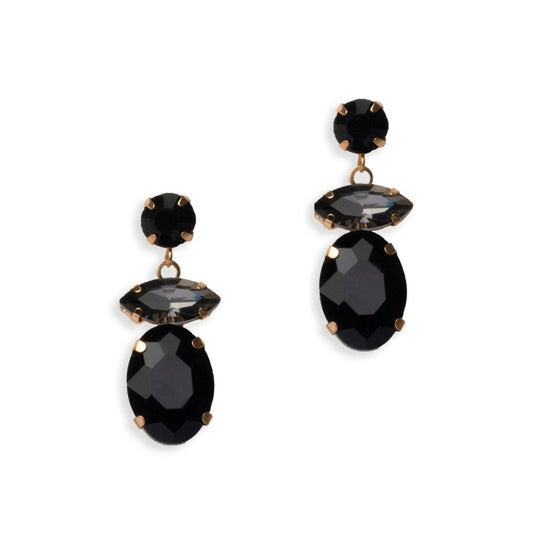Orecchini con tre pietre in vetro tono nero - Mya Accessories