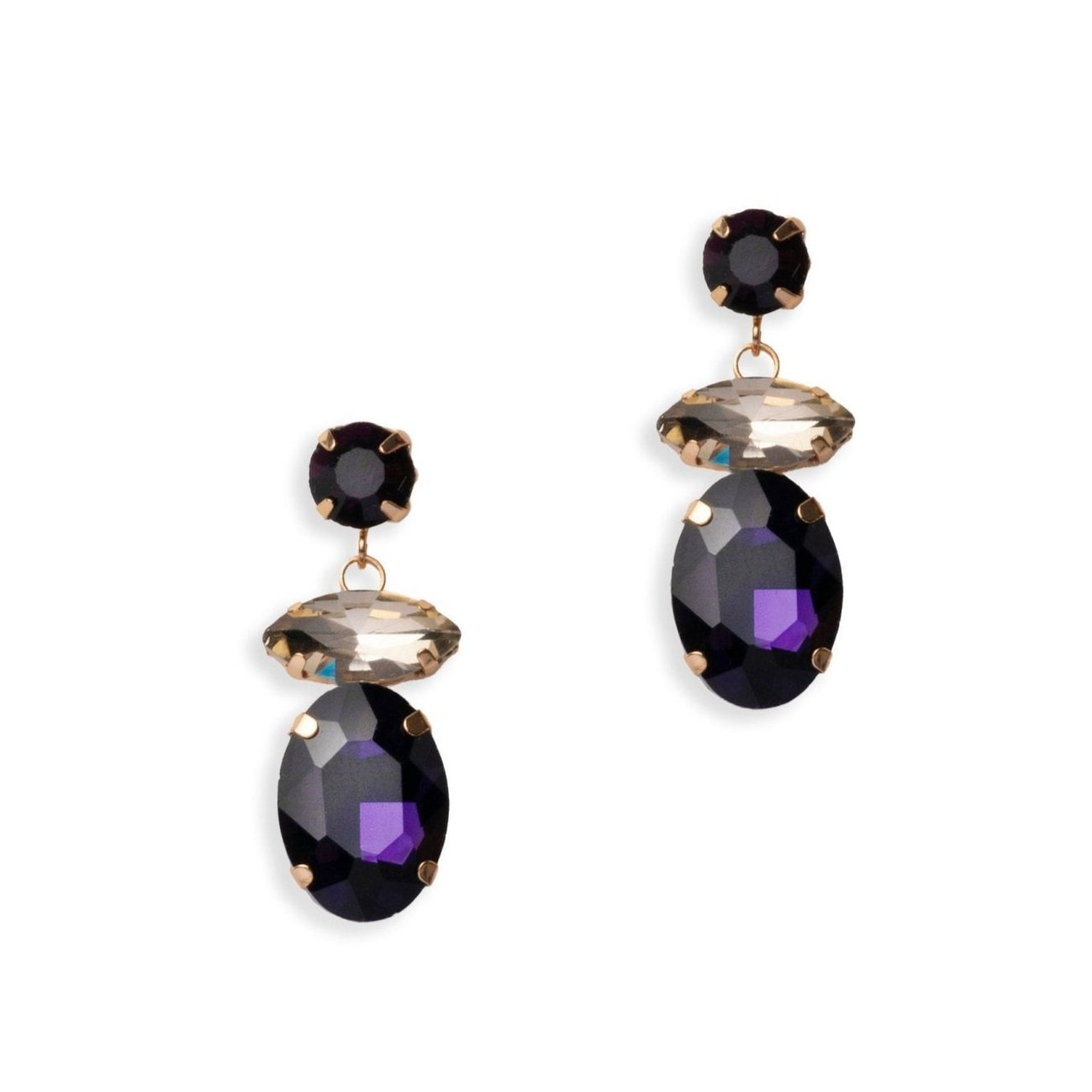 Orecchini con tre pietre in vetro tono viola - Mya Accessories