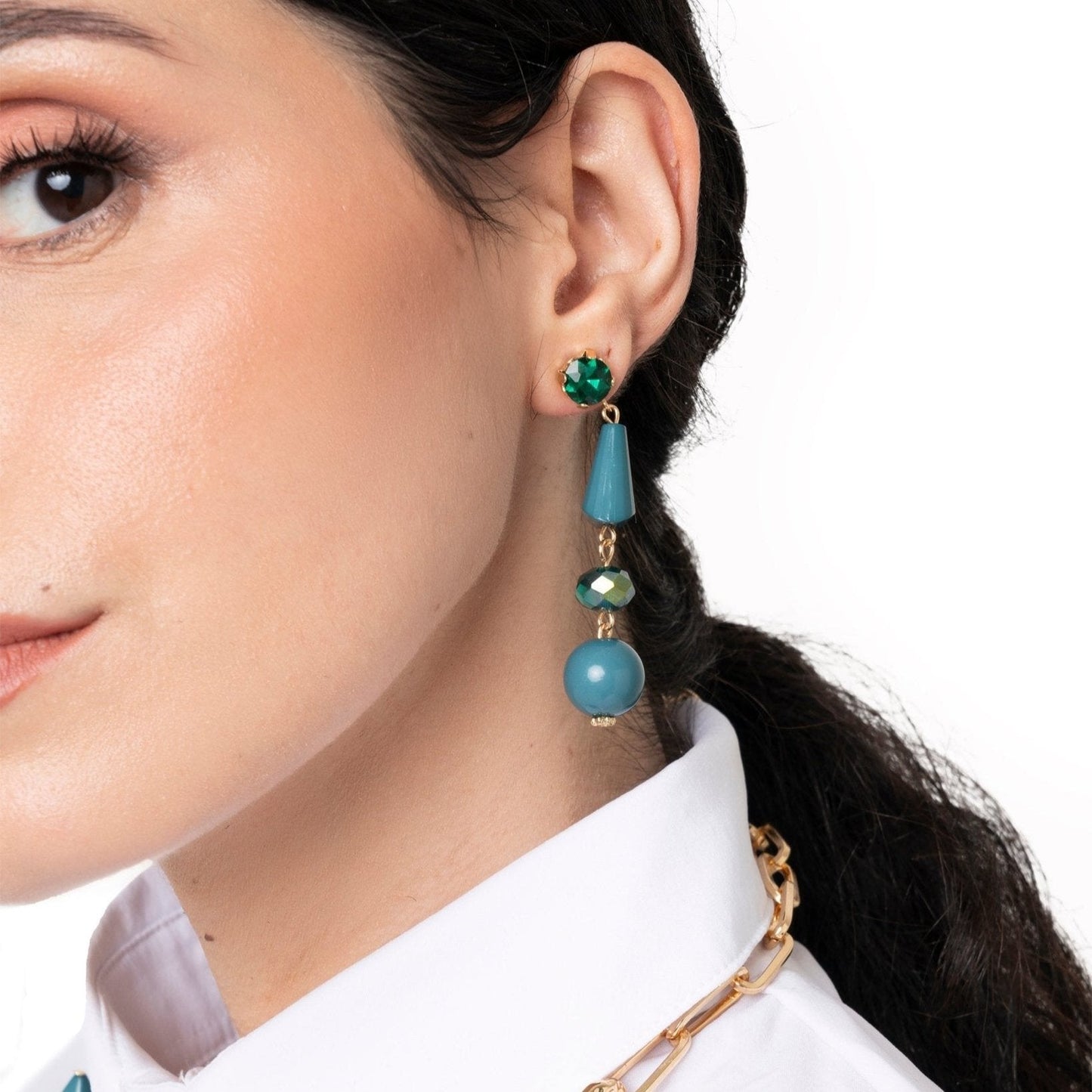 Orecchini pendenti in acrilico di colore verde petrolio - Mya Accessories