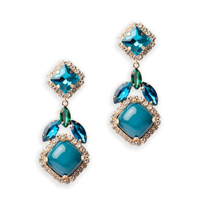 Orecchini pendenti con pietre in resina e vetro verde petrolio - Mya Accessories