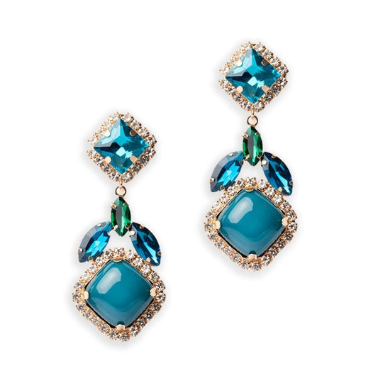 Orecchini pendenti con pietre in resina e vetro verde petrolio - Mya Accessories
