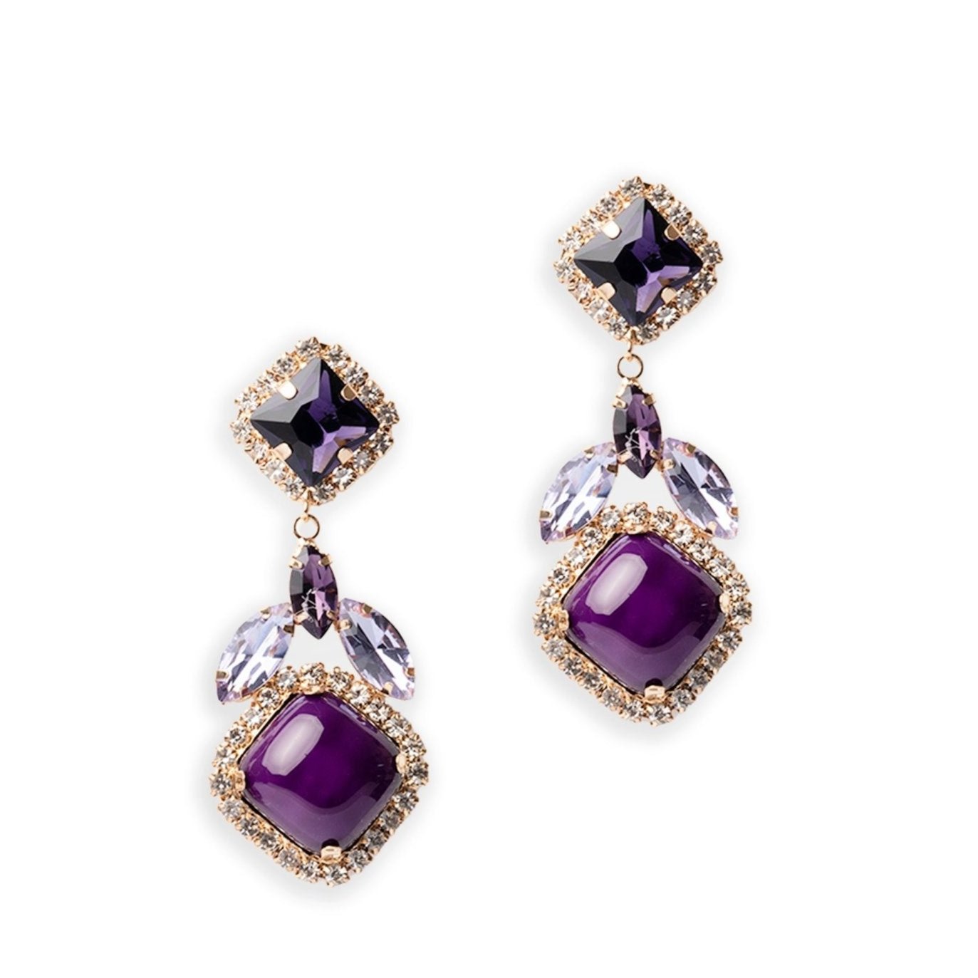 Orecchini pendenti con pietre in resina e vetro viola - Mya Accessories
