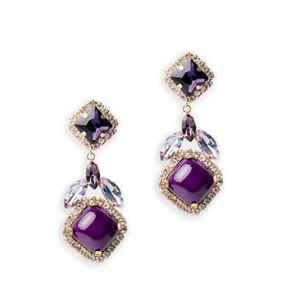 Orecchini pendenti con pietre in resina e vetro viola - Mya Accessories