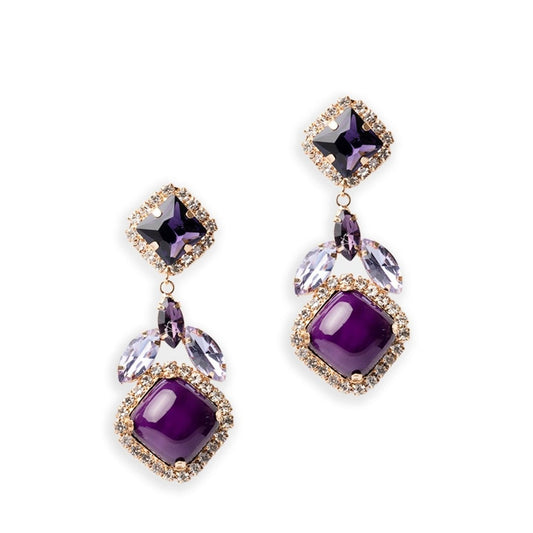 Orecchini pendenti con pietre in resina e vetro viola - Mya Accessories