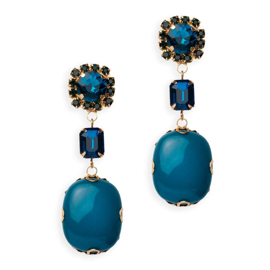 Orecchini pendenti con pietra in resina e vetro verde petrolio - Mya Accessories