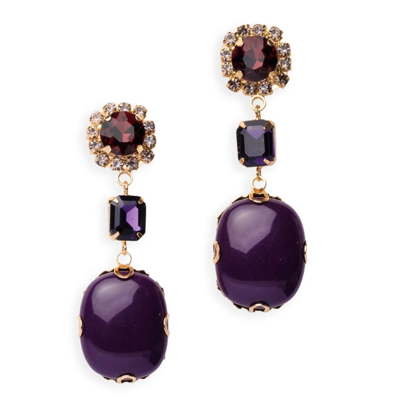 Orecchini pendenti con pietra in resina e vetro viola - Mya Accessories