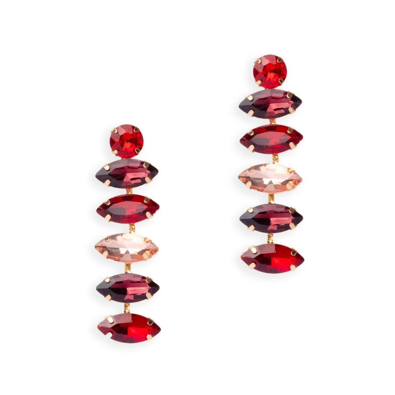 Orecchini pendenti con pietre a forma di foglia in vetro multi rosso - Mya Accessories