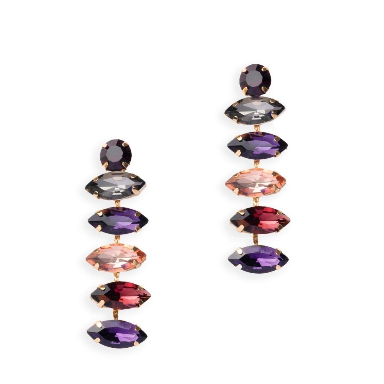 Orecchini pendenti con pietre a forma di foglia in vetro multi viola - Mya Accessories