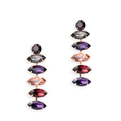 Orecchini pendenti con pietre a forma di foglia in vetro multi viola - Mya Accessories