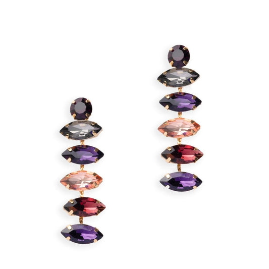 Orecchini pendenti con pietre a forma di foglia in vetro multi viola - Mya Accessories