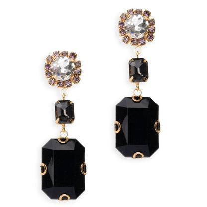 Orecchini pendenti con pietra in vetro rosa e resina tono nero - Mya Accessories
