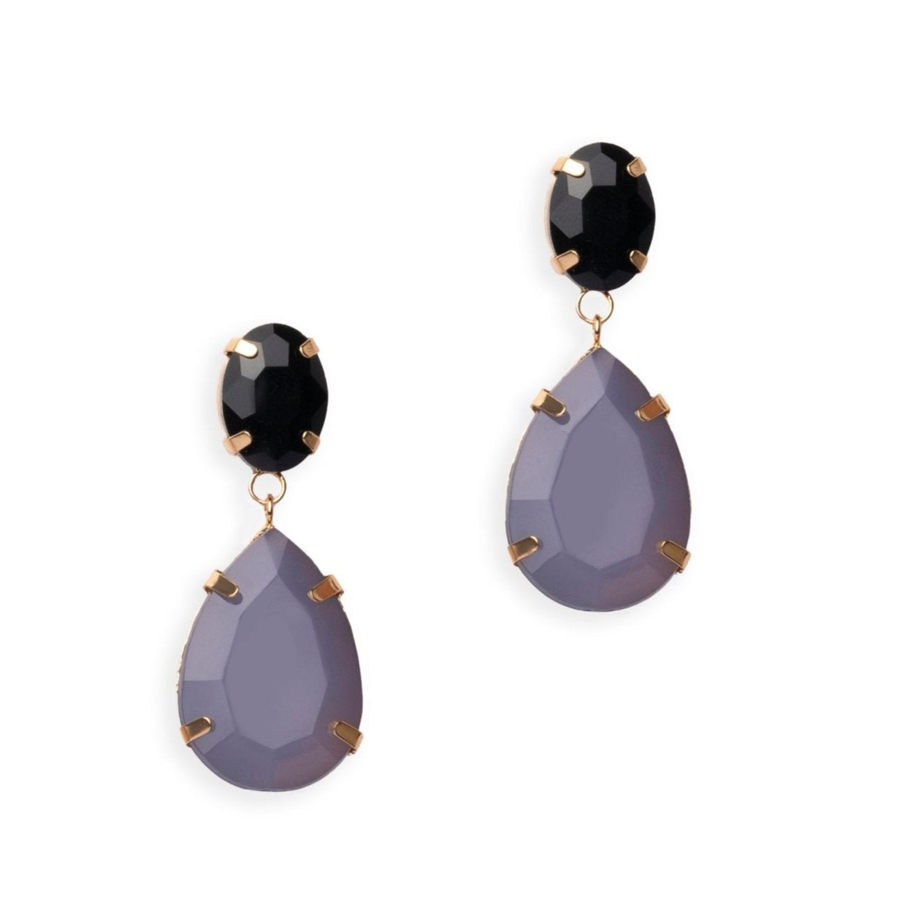 Orecchini pendenti con doppia pietra a goccia nera e grigia - Mya Accessories