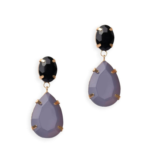 Orecchini pendenti con doppia pietra a goccia nera e grigia - Mya Accessories