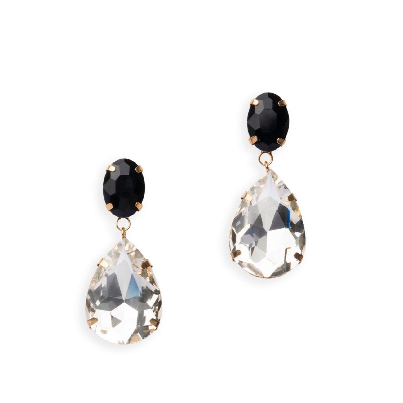 Orecchini pendenti con doppia pietra a goccia nera e crystal - Mya Accessories