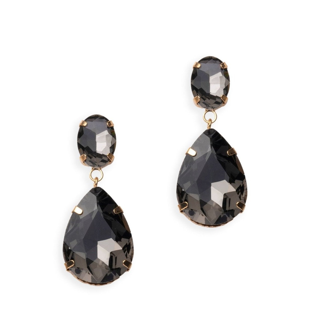 Orecchini pendenti con doppia pietra a goccia grigia - Mya Accessories