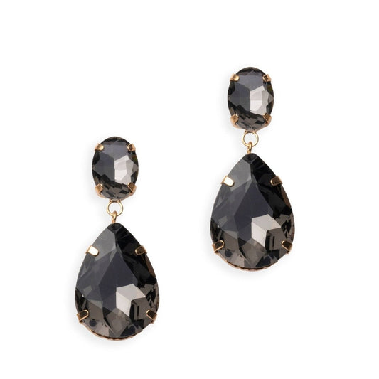 Orecchini pendenti con doppia pietra a goccia grigia - Mya Accessories