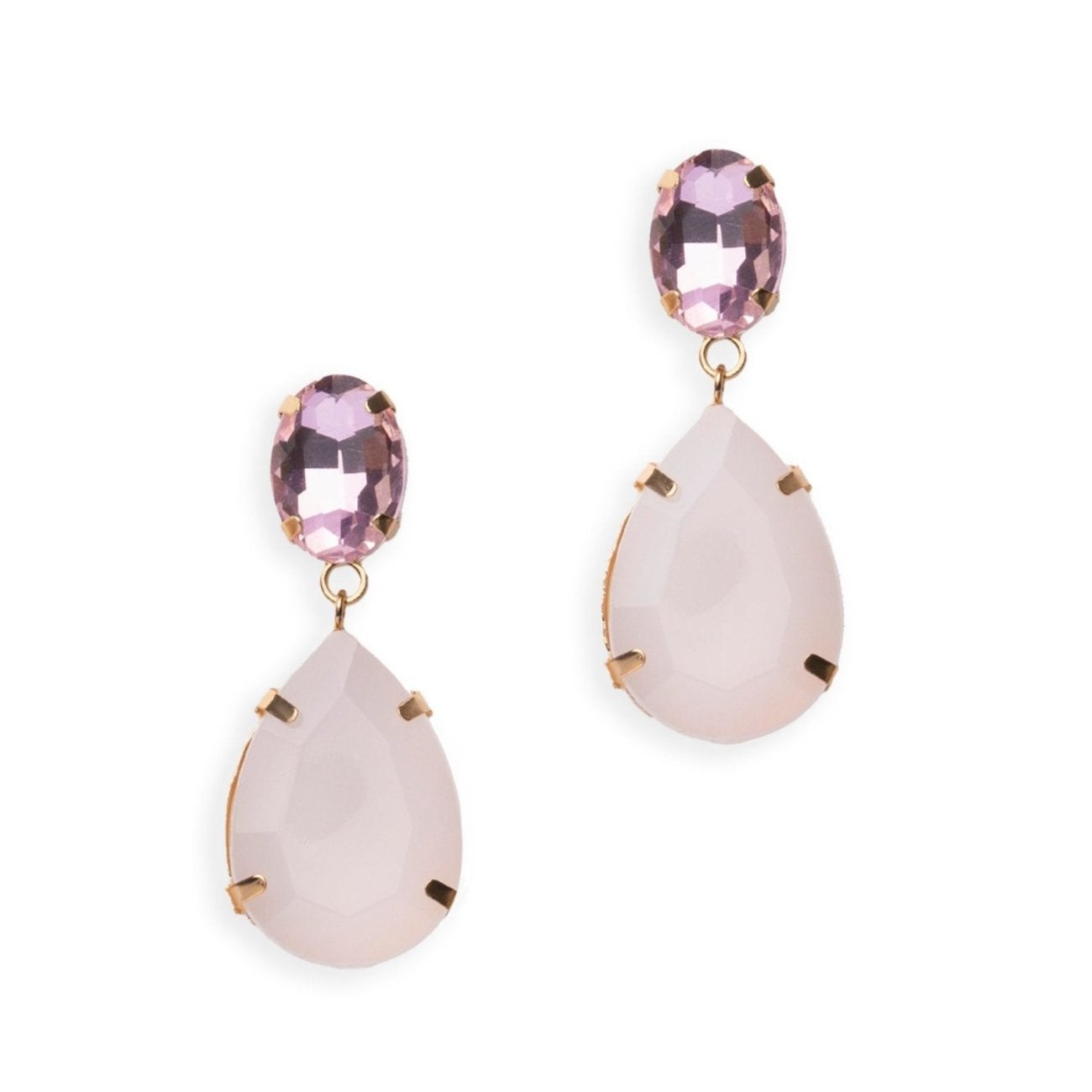 Orecchini pendenti con doppia pietra a goccia rosa - Mya Accessories