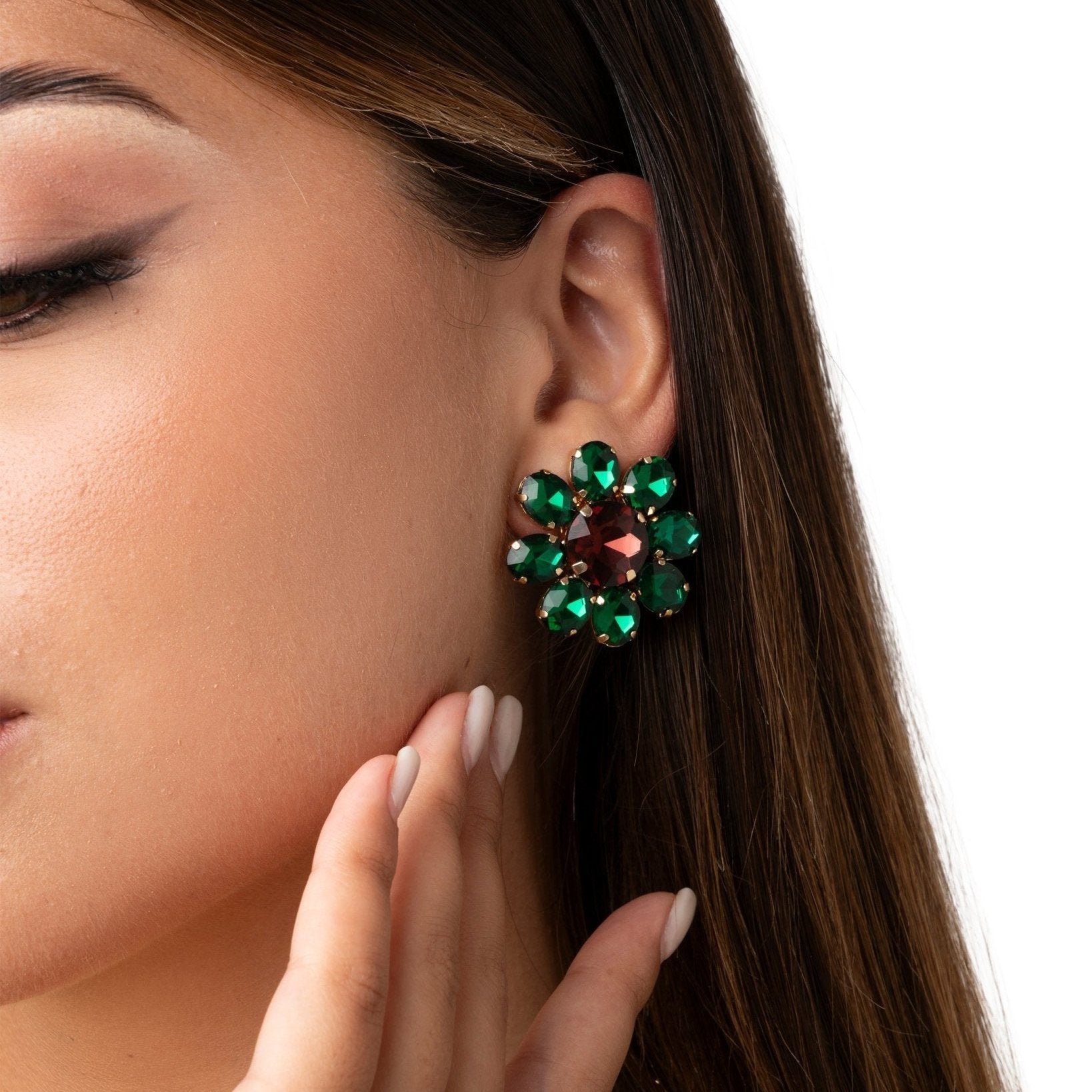 Orecchini a clip a forma di fiore in vetro verdi - Mya Accessories