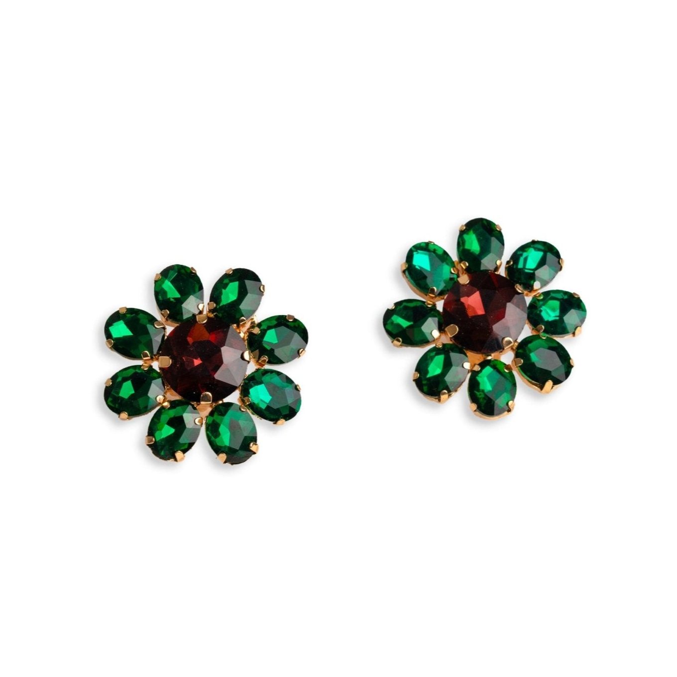 Orecchini a clip a forma di fiore in vetro verdi - Mya Accessories