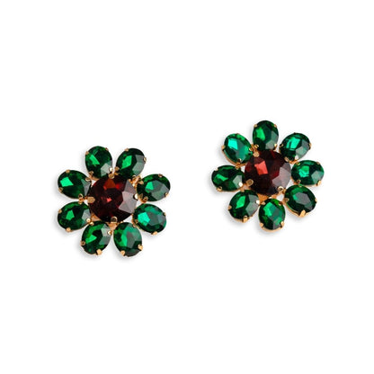 Orecchini a clip a forma di fiore in vetro verdi - Mya Accessories