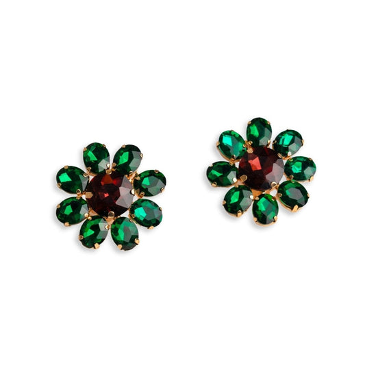 Orecchini a clip a forma di fiore in vetro verdi - Mya Accessories