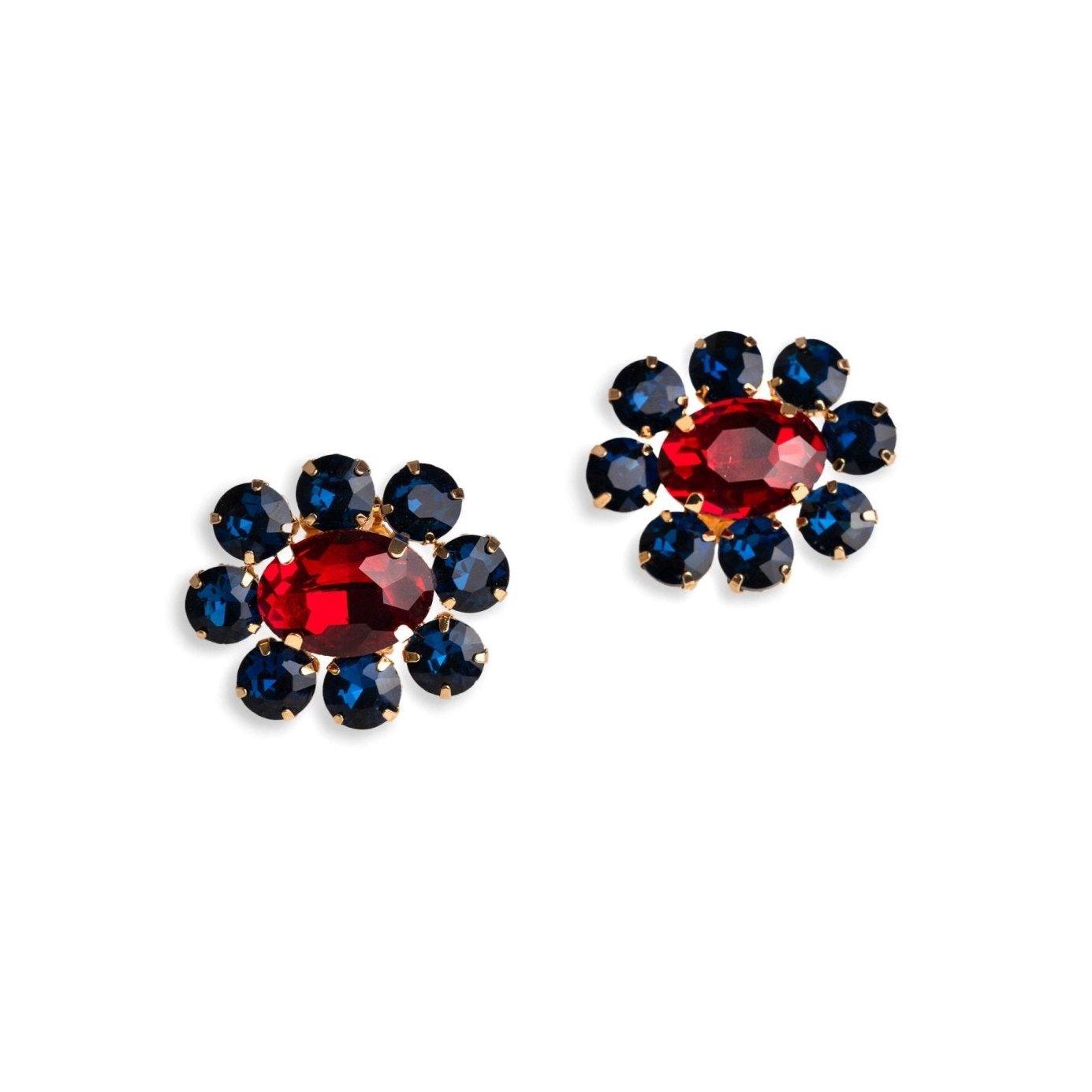 Orecchini a clip a forma di fiore in vetro blu - Mya Accessories