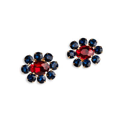 Orecchini a clip a forma di fiore in vetro blu - Mya Accessories