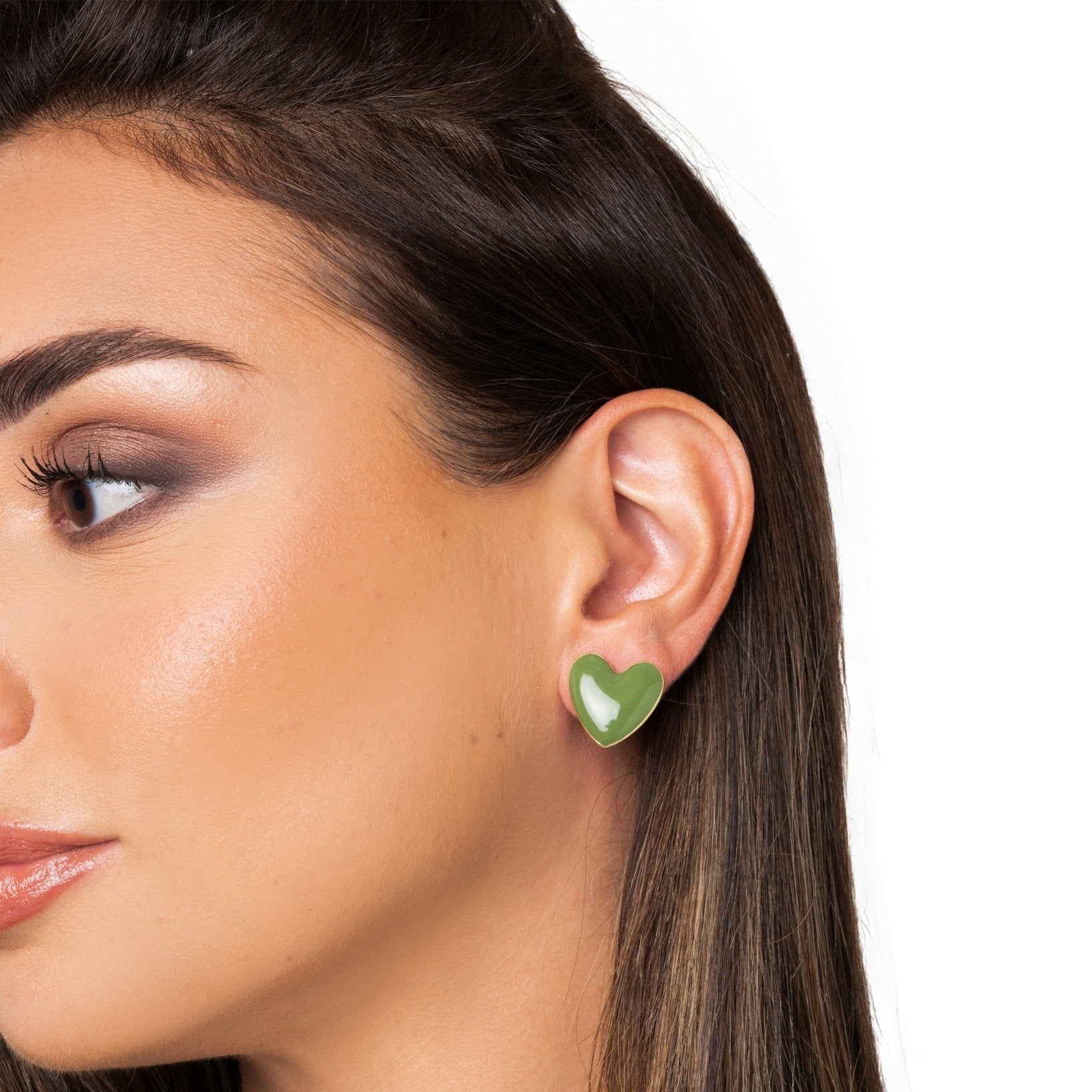 Orecchini in metallo a forma di cuore smaltato verde - Mya Accessories