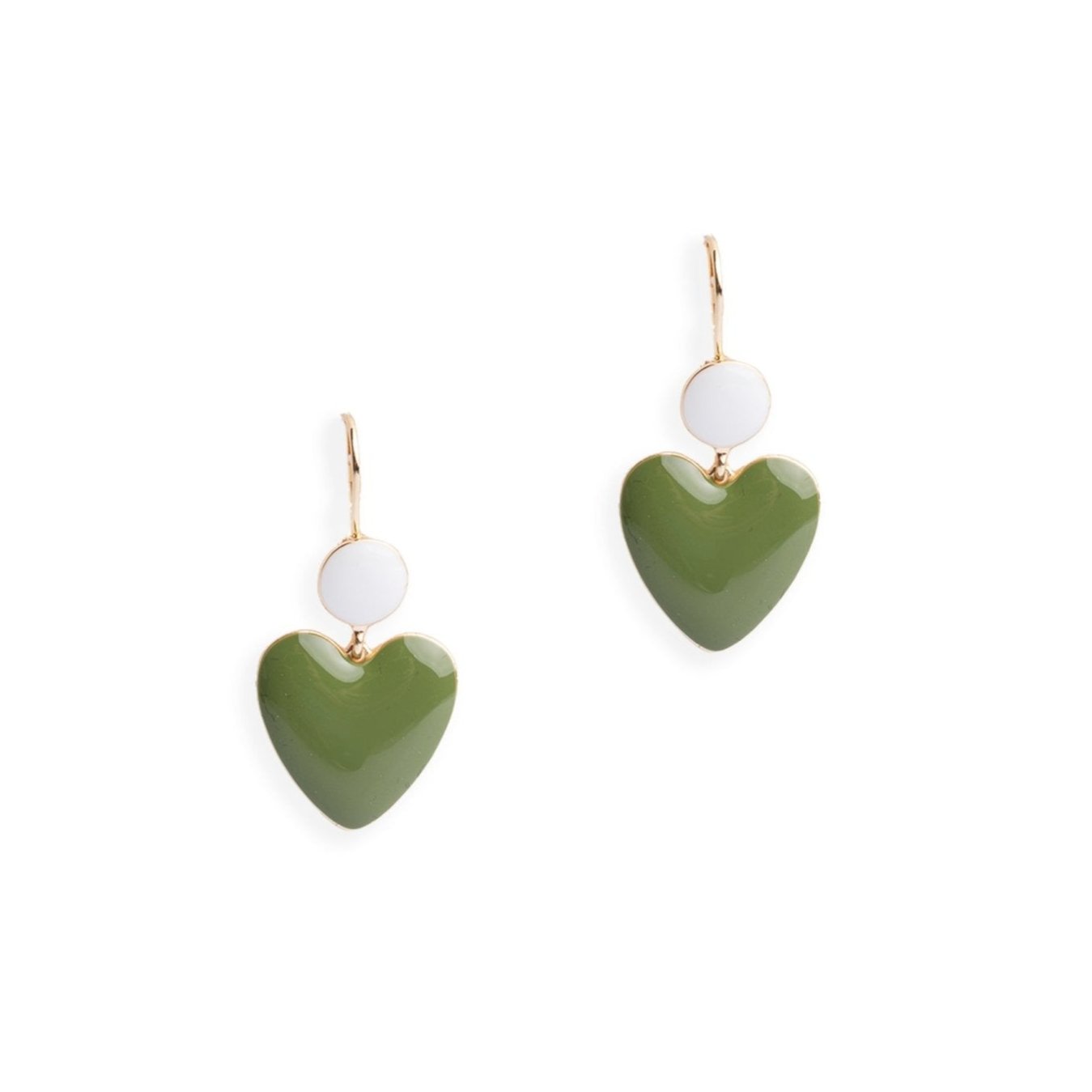 Orecchini pendenti smaltati bianchi e verdi con cuore pendente - Mya Accessories