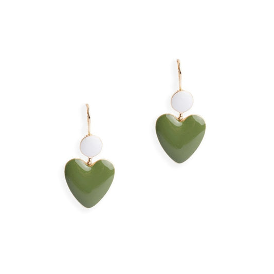 Orecchini pendenti smaltati bianchi e verdi con cuore pendente - Mya Accessories