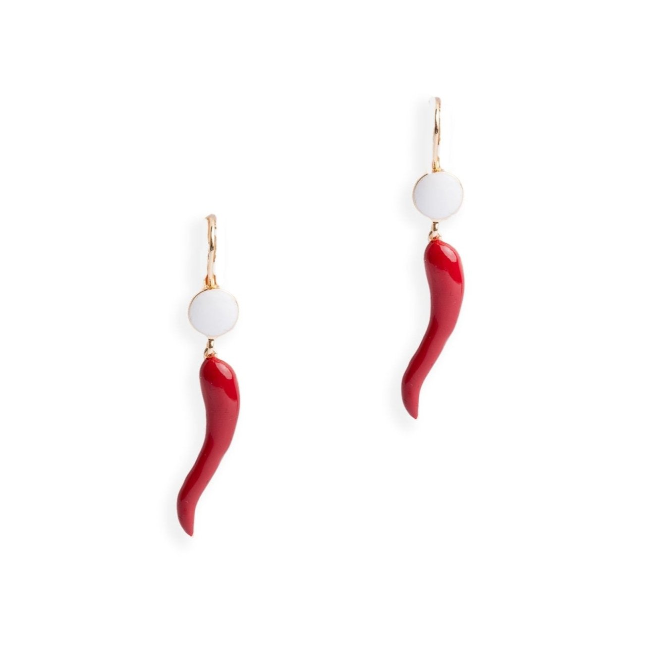 Orecchini pendenti smaltati bianchi e rossi con corno pendente - Mya Accessories