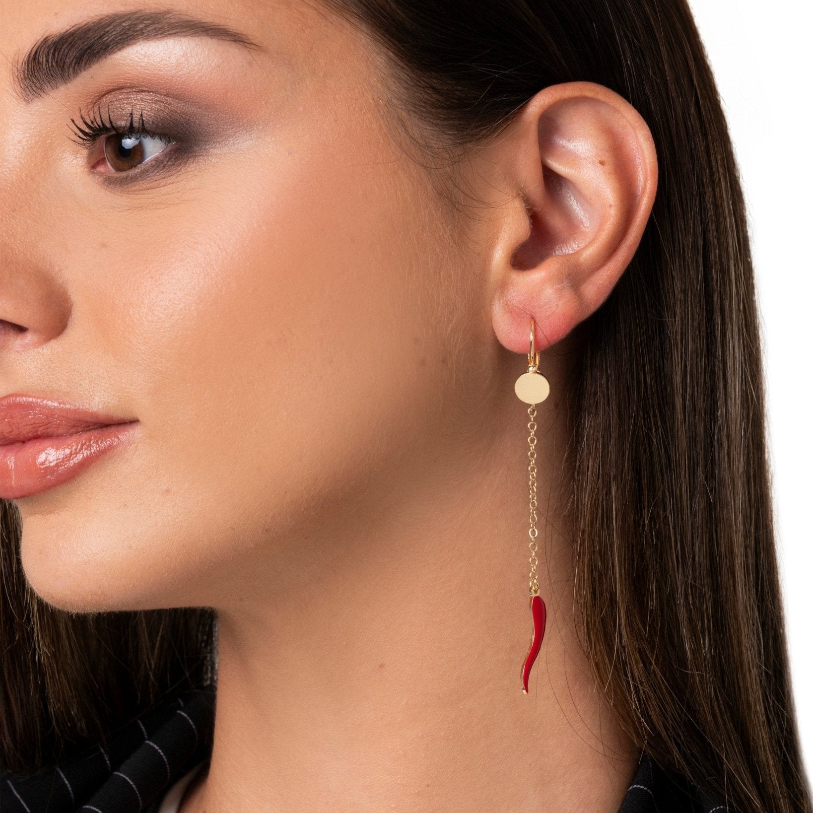 Orecchini a catena pendenti con corno smaltati rosso - Mya Accessories