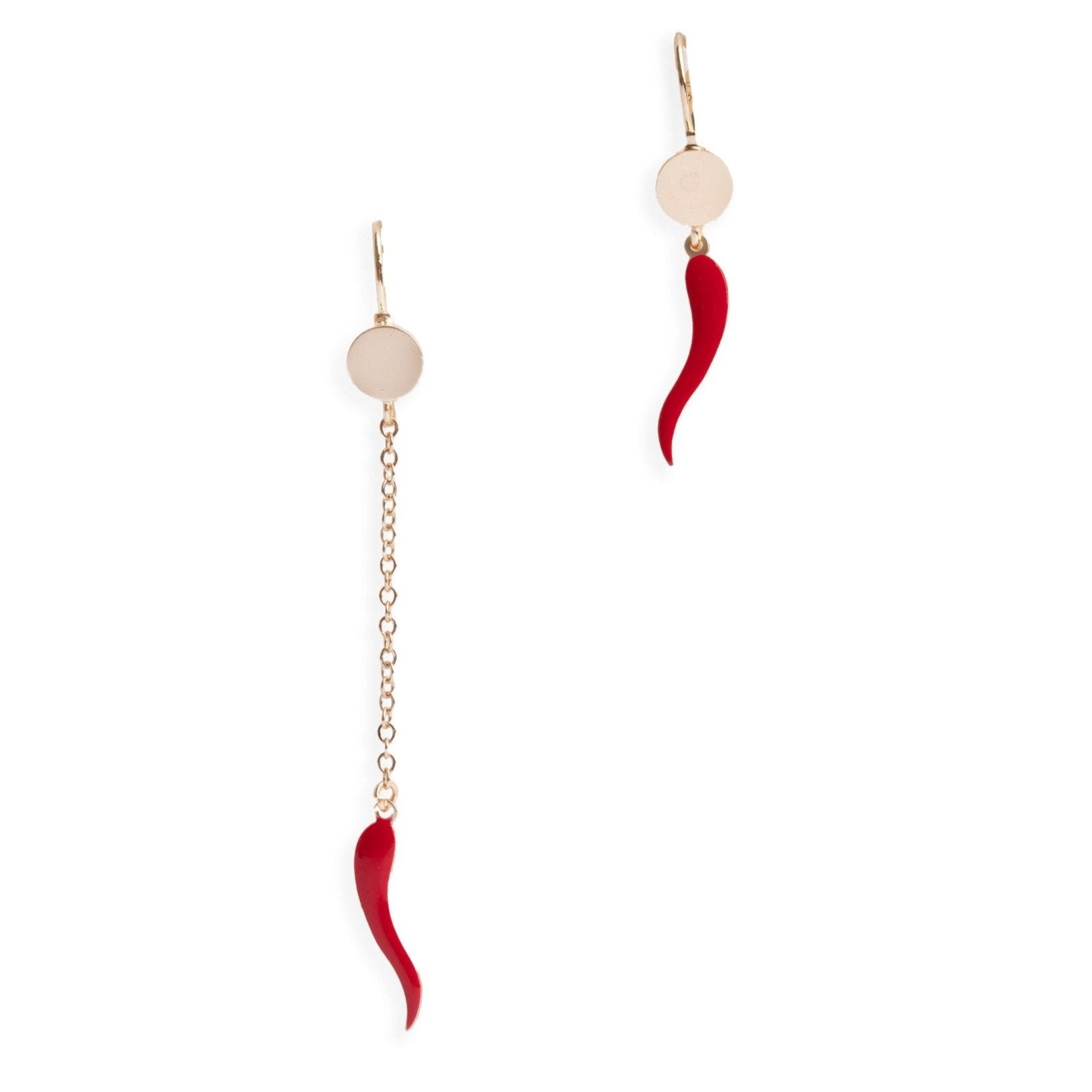 Orecchini a catena pendenti con corno smaltati rosso - Mya Accessories
