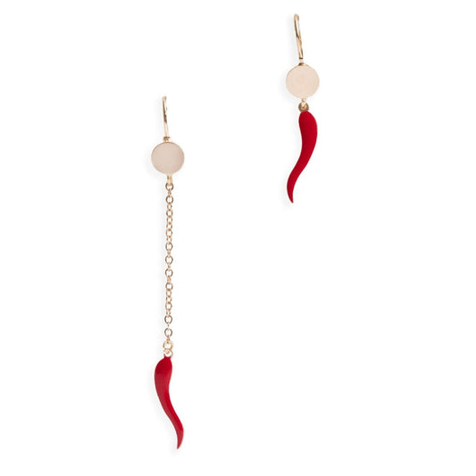 Orecchini a catena pendenti con corno smaltati rosso - Mya Accessories