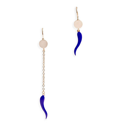Orecchini a catena pendenti con corno smaltati blu - Mya Accessories