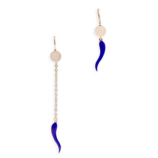 Orecchini a catena pendenti con corno smaltati blu - Mya Accessories