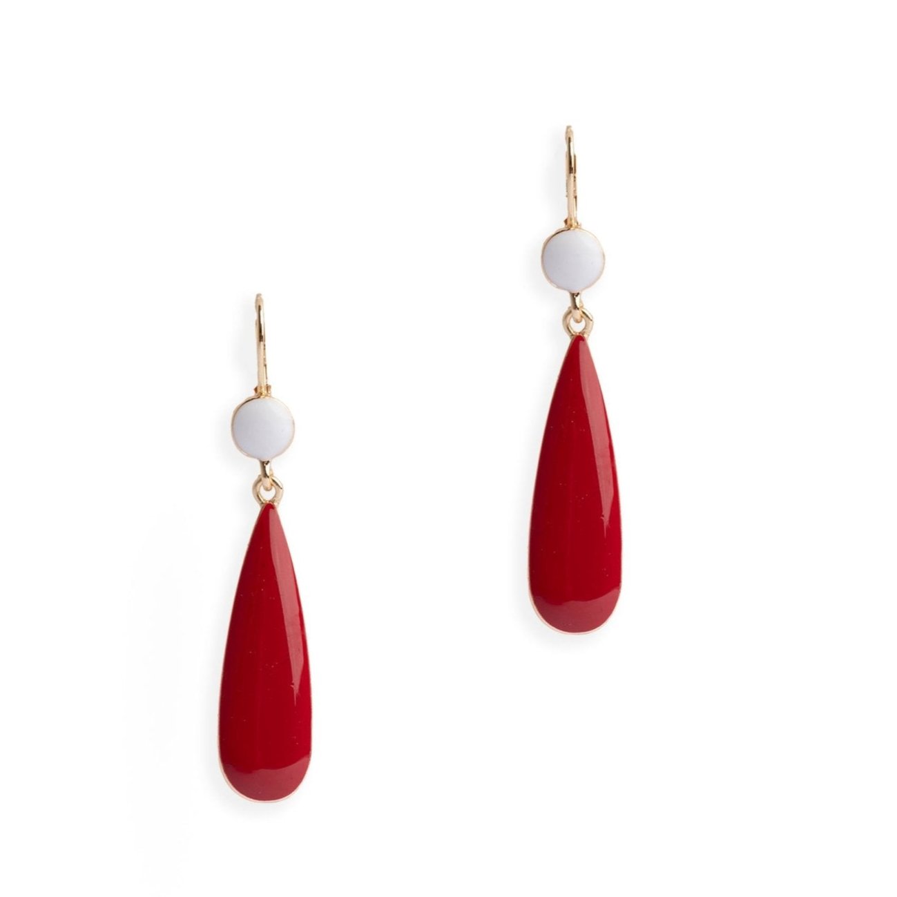 Orecchini pendenti a forma di goccia smaltati bianchi e rossi - Mya Accessories