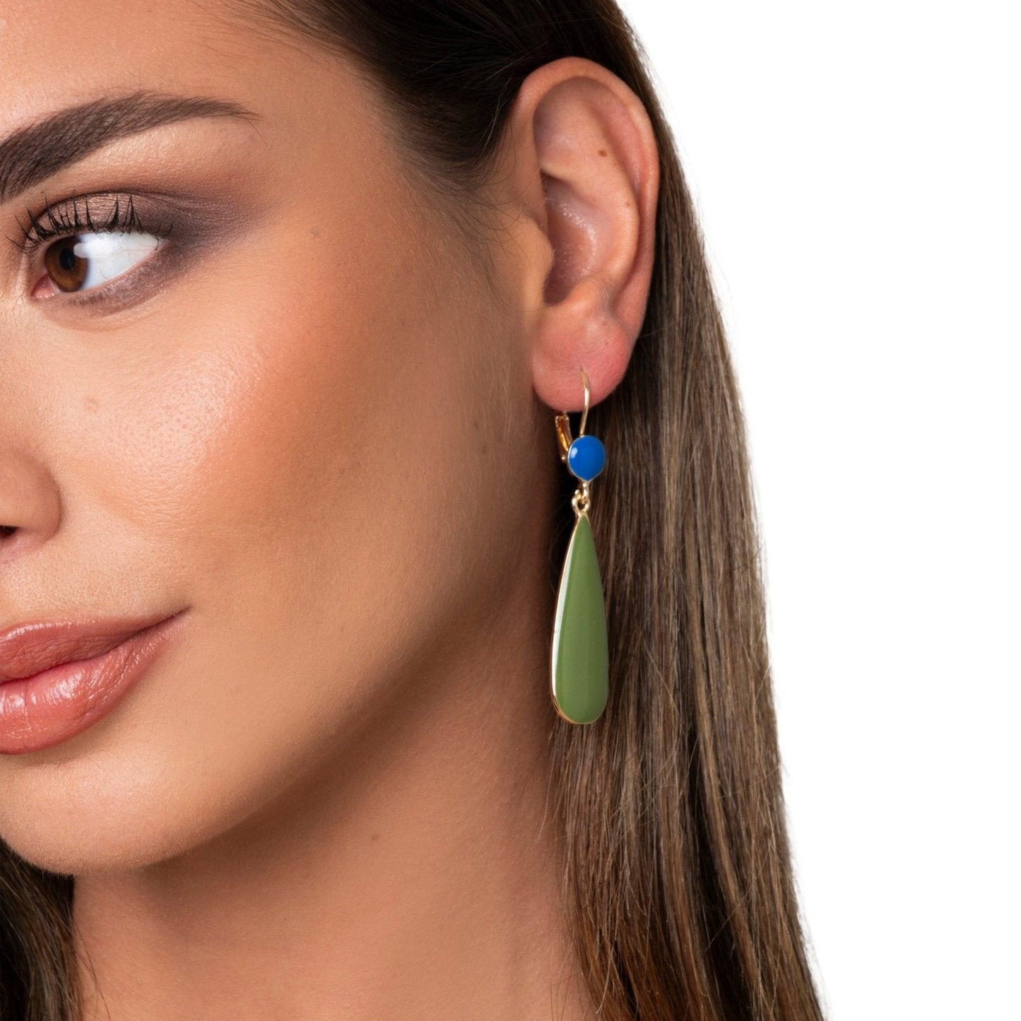 Orecchini pendenti a forma di goccia smaltati verdi e blu - Mya Accessories