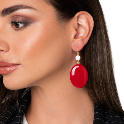 Orecchini pendenti ovali smaltati bianchi e rossi - Mya Accessories
