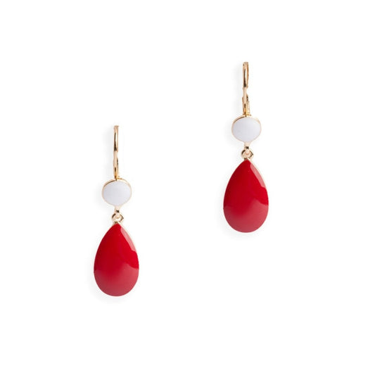 Orecchini pendenti a goccia piccola smaltati bianchi e rossi - Mya Accessories