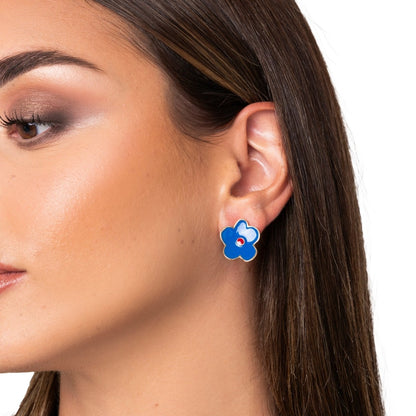 Orecchini in metallo con fiore smaltato rosso e blu - Mya Accessories