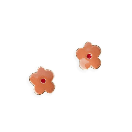 Orecchini in metallo con fiore smaltato rosso e beige - Mya Accessories