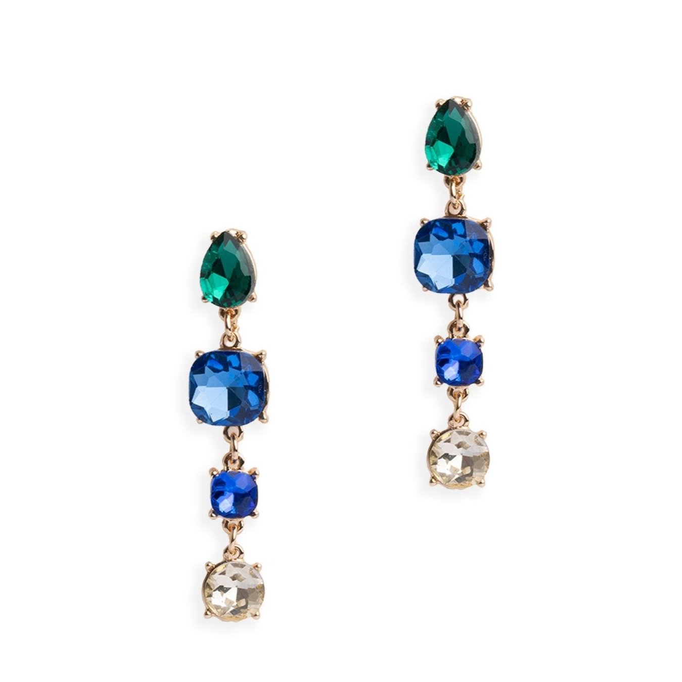 Orecchini pendenti in metallo con quattro pietre in vetro multi blu - Mya Accessories
