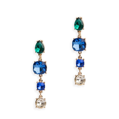 Orecchini pendenti in metallo con quattro pietre in vetro multi blu - Mya Accessories