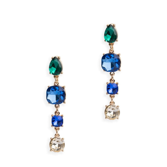 Orecchini pendenti in metallo con quattro pietre in vetro multi blu - Mya Accessories