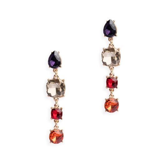 Orecchini pendenti in metallo con quattro pietre in vetro multi topazio - Mya Accessories