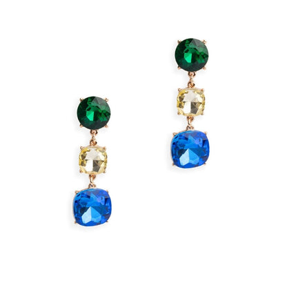 Orecchini pendenti in metallo con tre pietre in vetro multi blu - Mya Accessories