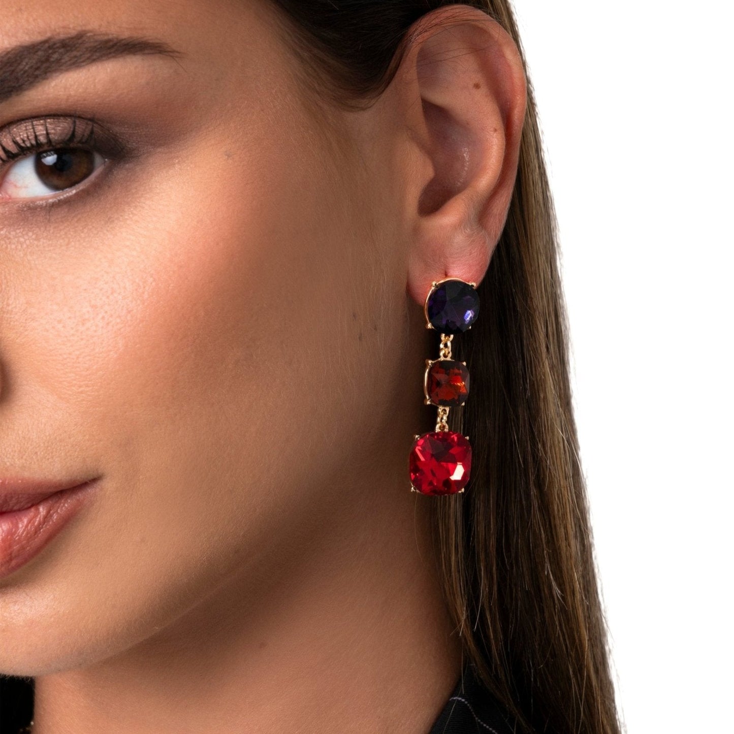 Orecchini pendenti in metallo con tre pietre in vetro multi topazio - Mya Accessories